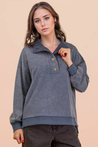 Mock Neck Mineral Washed Top