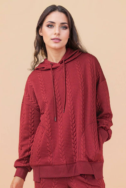 Oversized Cable Textured Hoodie Top