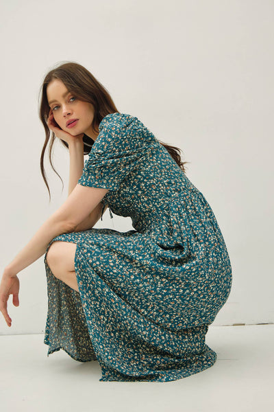 RUCHED BUST DRESS WITH VOLUME SLEEVES