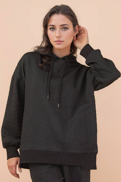 Oversized Cable Textured Hoodie Top
