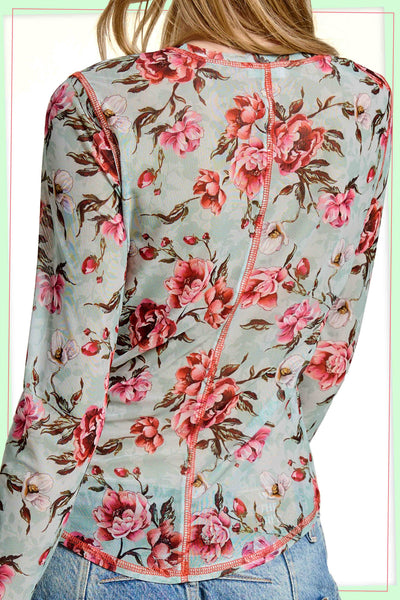 Semi Sheer Long Sleeve Mesh Top