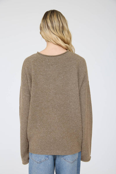 RAW ROLLED EDGE HENLEY SWEATER