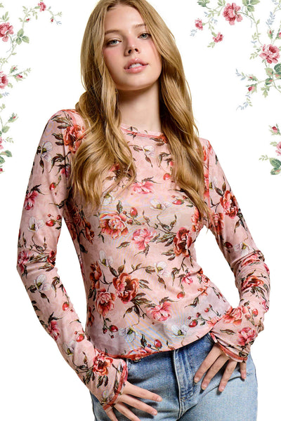 Semi Sheer Long Sleeve Mesh Top