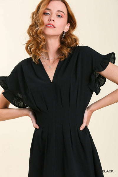 Black Front Pleated Dress