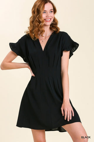 Black Front Pleated Dress