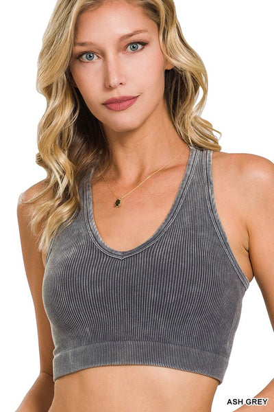 Washed Cropped Racerback Tank Top