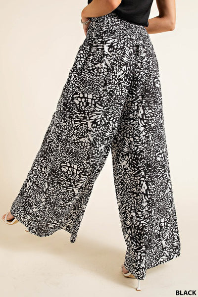 Print Smocked Waist Maxi Pants