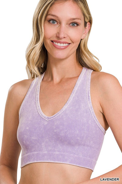 Washed Cropped Racerback Tank Top